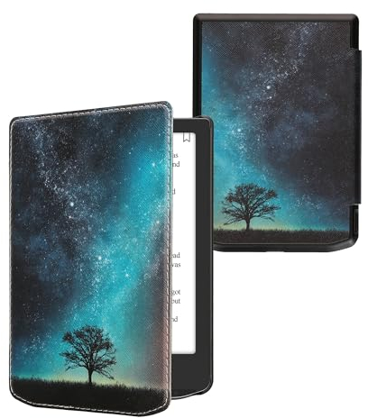 kwmobile Étui Compatible avec Pocketbook Verse/Pro/Color/Vivlio Light/Light HD Coque - Étui à Rabat magnétique Tablette eReader Similicuir - Bleu-Gris-Noir