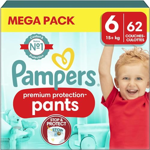 Pampers Premium Protection Windeln, Größe 6, 62 Höschen, 15 kg+, Höschen Pampers Nr. 1 für Komfort und Halt, einfach anzuziehen