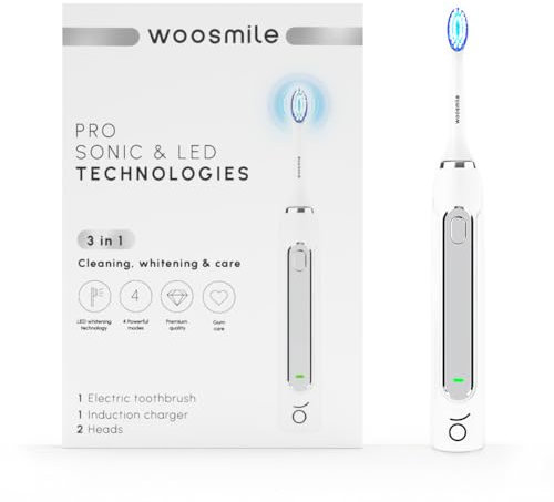 WOOSMILE - Electric toothbrush - SONIC and LED technology - Teeth whitening - 40,000 movements per minute - Long battery life - 4 Brushing options - Memory function