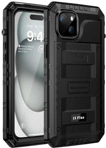 seacosmo for iPhone 15+ Plus Case 6.7 Inch, IP68 Waterproof Shockproof Tough Armour Heavy Duty Metal Cover with Built-in Screen Protector, Full Body Sealed Protective Case for iPhone 15 Plus - Black