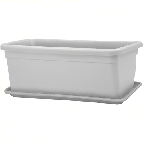 Sicignano | Fioriera Rettangolare Plastica 100 cm con Sottofioriera, da Esterno, per Piante e Fiori - Resistente ai Raggi UV, Giardino Terrazzo, Made in Italy (2, Bianco)