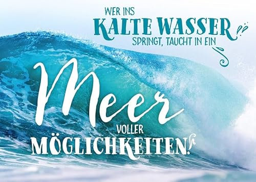 Gutsch Verlag Motivierende Postkarte für Abenteurer und Entdecker: Wer ins kalte Wasser springt, taucht in ein Meer voller Möglichkeiten - Inspirierendes Design mit eindrucksvoller Welle.