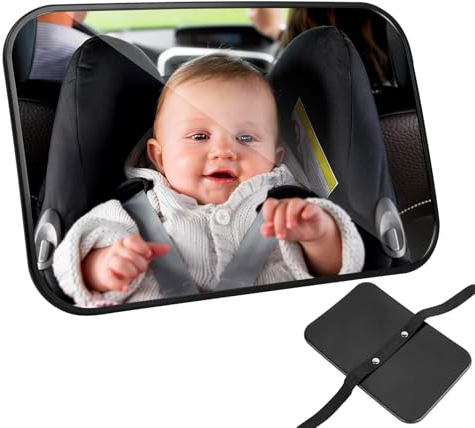 AiQInu Grande Miroir Voiture Bébé, Miroir de sécurité réglable pour siège arrière de voiture, Incassable Rétroviseur - Noir