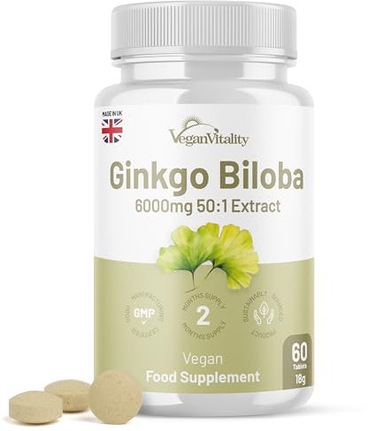 Ginkgo Biloba 6,000mg Tablets - Ginko Biloba High Strength Herbal Supplement - Memory Supplement for Brain and Focus