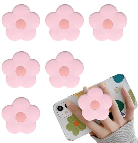 6PCS Cute Silicone Phone Accessories with Flowers Design, Collapsible Finger Holder Grip for Smartphone