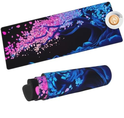 Tapis de Souris XXL 800x300 mm Tapis de Souris Noir sous Main Bureau, Tapis de Souris Arbre Rose Mouse Pad, Tapis Souris Gamer XXL, Imperméable, Base Antidérapant, pour Maison/Bureau/Gamer -215HDM