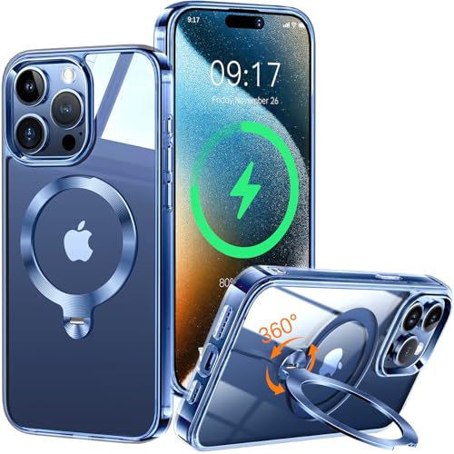 HaloArt 360° Drehbarer Ständer Magnetische Hülle für iPhone 13 Pro Max [Stabilster Unsichtbarer CD-Ring Ständer für Mag-Safe] [ Nr.1 Magnetkraft & Militärschutz] Stoßfest Schutzhülle Dünn, Blau
