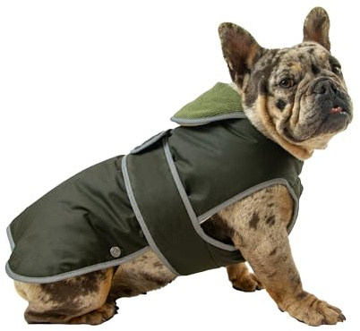 Ancol Heritage Wax Hundemantel aus Baumwolle, wasserdichte Fleece-gefütterte Haustierjacke mit Brustschutz und elastischem Hals, reflektierende Kanten, Welpenbekleidung, Größe S/M
