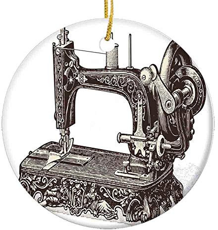 Weihnachtsbaumschmuck Vintage Nähmaschine Handgezeichnete Skizze Antik Nostalgisch Baumschmuck Weihnachten Lustiges Weihnachtsdekoration Memorial Tree Anhänger Christbaumschmuck, 1 Piece