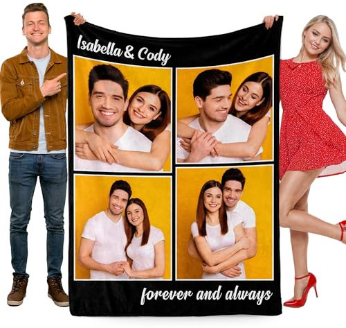 Udiyfun Personalisierte Decke mit Foto, Kuscheldecke mit Foto Text Namen, Fotodecke mit Eigenem Foto, Weihnachten Valentinstag Geburtstag Geschenk für Freund Freundin Mama Papa Liebhaber