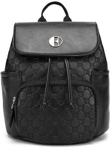 Elle Compass 10L Veganes Leder Monogramm Mini Rucksack | Schwarz, Schwarz, Einheitsgröße, Elle Compass Mini-Rucksack, 10 l, veganes Leder, Monogramm