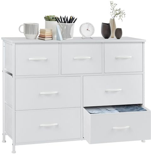 Sweetcrispy Kommode für Schlafzimmer, breite Schublade Kommode, 7 Stoffschubladen mit Griffen, Schrank, TV Stand für Schlafzimmer, Schrank, Wohnzimmer, Kinderzimmer