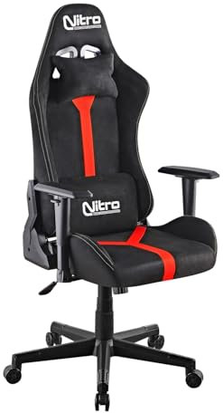 Nitro - Sedia Gaming Ergonomica, Sedia Ufficio In Tessuto Scamosciato, Sedia Da Gaming Girevole Con Cuscino Lombare, Poggiatesta, Braccioli, Sedia Scrivania Da Gaming Reclinabile Nathan (Rosso/Nero)