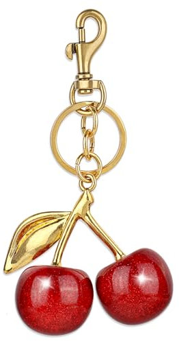 Aiyorse 1 Stück Kirsch-Bag Charm Taschen Anhänger Kirsch Auto Schlüsselanhänger Geldbörsenanhänger Glücksbringer,Personalisiertes Auto-Zubehör Süßer Kirsch-Anhänger für Geldbörsen und Taschen