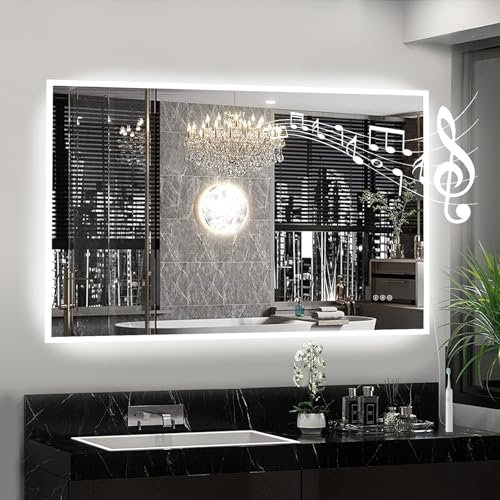 Habison 100x70cm LED Spiegel Bad Mit Bluetooth, Badezimmerspiegel Mit Licht, Badspiegel Badezimmer mit Defogger, 3 Farbtemperaturen, Dimmbar, Memory-Funktion, Ladebuchse Für Elektrische Zahnbürste