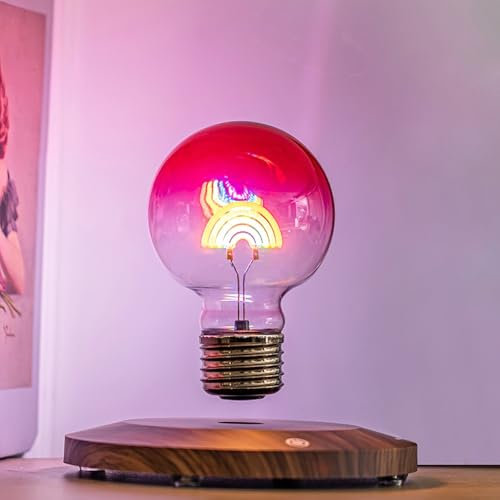 Kiko-ershaa Schwebende Glühbirne mit Regenbogen Magnetische schwebende Glühbirne mit leuchtendem Sockel 360 Grad drehbare Schreibtischlampe Tischlampe