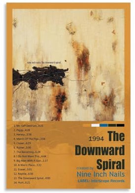 ZAJSGPUR Nine Inch Nails Album The Downward Spiral Minimalism Poster Dekorative Malerei Leinwand Wandkunst Wohnzimmer Poster Schlafzimmer Malerei 08x12inch(20x30cm)