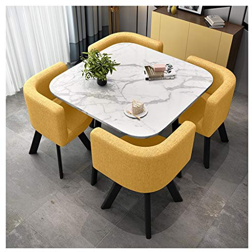 Modernes Marmor-Couchtisch- und Stuhl-Set für Wohnzimmer, Esszimmer, Büro, Konferenzraum, Schönheitssalon und Kino, inklusive rundem Tisch, vier Stühlen und Rezeptionstisch