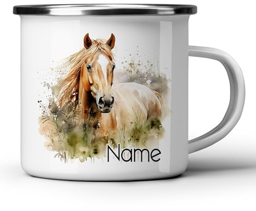 GRAZDesign Emaille Becher 300ml Pferd Motiv Tasse Camping Outdoor Geschenk