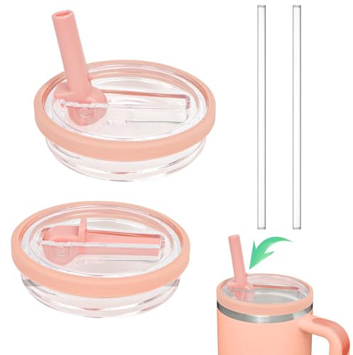 2 Pièces pour 40 oz Couvercle Étanche, Remplacement de Couvercle pour Gobelet Stanley 40 oz, Sécurisé avec Paille Compatible avec Les Bols Stanley, Rose Pâle