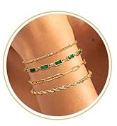 Krfy 4Pcs Gold Geburtsstein Armband für Damen wasserdicht Nicht anlaufen zierlich 14K Gold plattiert stapelbar Armband Set Smaragd grün Freundschaft Armbänder Mai Geburtsstein Schmuck für Mama
