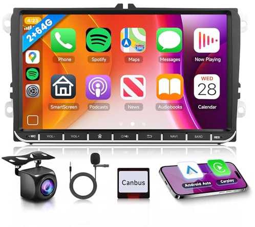 2G 64G 9 Inch Android Car Radio for VW Passat Jetta Tiguan Golf MK5 MK6 T5 EOS Polo CarPlay Android Auto, Rimoody Touch Screen Car Stereo GPS Navigation Bluetooth FM RDS EQ SWC Backup Camera