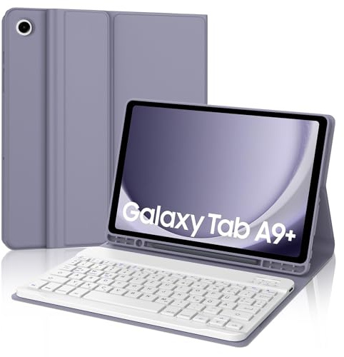 WAVATA Hülle mit Tastatur für Samsung Galaxy Tab A9+ 11 Zoll 2023, Lila | Tastatur für Samsung Tab A9 Plus 2023 Magnetische Bluetooth Abnehmbare QWERTZ Layout