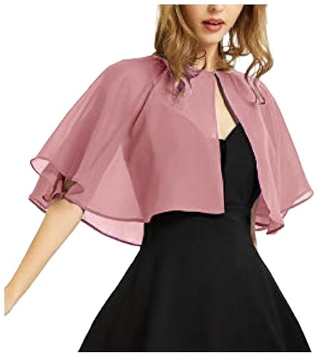 Bolero - Cardigan da donna in chiffon, a maniche corte, elegante, con parte anteriore aperta, leggera, con spalla, casual, estivo, blazer Shrugs Top per abito da sposa, A01 rosa chiaro, Taglia unica
