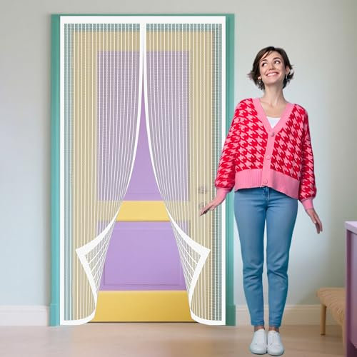 Zanzariera Magnetica per Porte Finestra 119 x 300 cm Zanzariera Anti Insetti Facile da Installare per Porte Finestre Scorrevole Balcone, Bianco