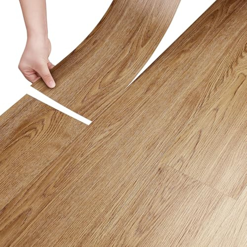 Stickyart 18 Stück PVC Bodenbelag Selbstklebend Braun Vinylboden Selbstklebend Holzoptik 90cm x 15cm Vinylboden Wasserdichter DIY Vinyl-Dielen Dielenboden Holzoptik Küche Esszimmer Schlafzimmer Braun