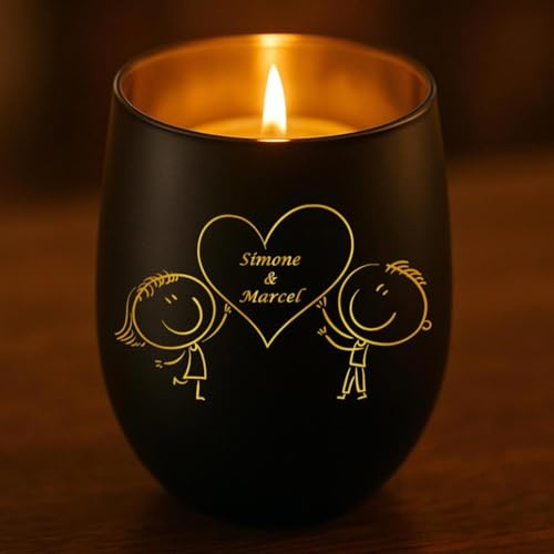 Personalisiertes Windlicht mit Gravur | Motivwahl: Herz, Blume, Ring, Taube | Name + Spruch auf Glas | Geschenk für Frauen, Mama & Paare | Hochzeit, Geburtstag, Valentinstag | Schwarz (Muster 5)