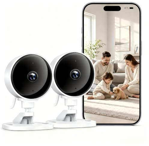 WOLFANG 1080P Indoor Security Camera 2 Pack, Mini WiFi CCTV Camera/pet Camera for Home Security, Night Vision, Motion Detection, Two Way Audio, 2.4G WiFi, SD & Cloud Storage, Alarm Alert