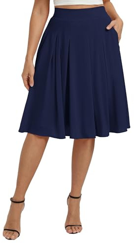Belle Poque Damen Elegante Midi Rock Hochtaillierter A-Linie Basic Plissee Skater Röcke Mit Taschen