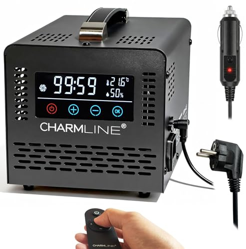 Charmline Generador de Ozono 2 en 1 para Coche y Habitaciones, AC/12V,Negro | Alimentación AC o 12 V, con mando a distancia, ideal para eliminar olores en coches, habitaciones y bodegas