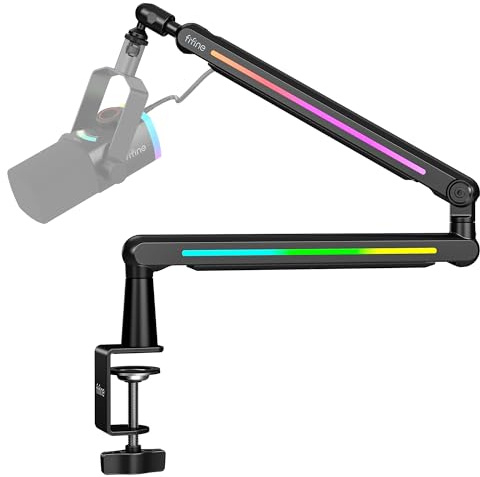 FIFINE BM88Pro RGB Low Profile Microphone Boom Arm for Gaming Streaming | Adjustable Mic Stand, Controllable RGB, Desk Mount Clamp, Cable Management, Screw Adapter