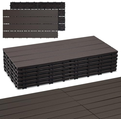 Peviasot WPC Fliesen, 30x60cm Terrassenfliesen Klickfliesen, Balkonfliesen in Holzoptik, Wetterfeste Platten mit Drainagefunktion, Terrasse Balkon Garten, Coffee (6 Stück=1㎡)