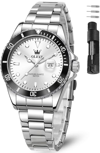 OLEVS Damen Armbanduhr Analog Quarz Wasserdicht Klassische Damenuhr Sliber Edelstahlarmband mit Datum Diamant Schlankes Design Geeignet für schmale Handgelenke