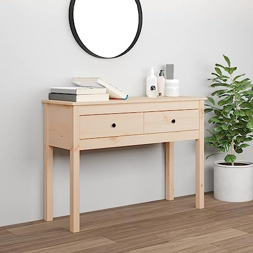 KKgypkn Console en pin massif avec 2 tiroirs de rangement, table d'appoint de 75 cm de haut comme table de couloir, 100 cm de large et 35 cm de profondeur