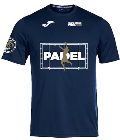 Barcelona Padel Tour Camiseta Técnica de Manga Corta para Hombre, Poliéster, Secado Rápido, Cuello Redondo, Estampado de Pádel