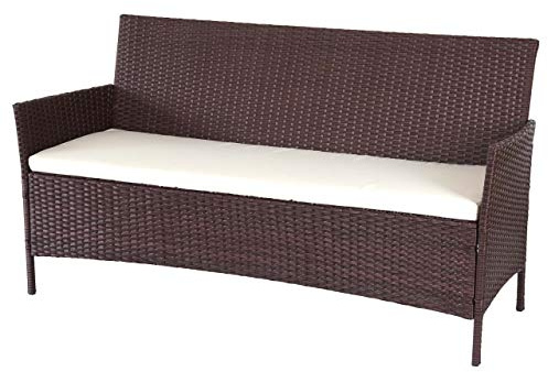 PROREGAL 3-Sitzer Poly-Rattan Gartenbank Halden | HxBxT 82x154x60cm | Sitzbank Bank | Braun-meliert | Kissen Creme