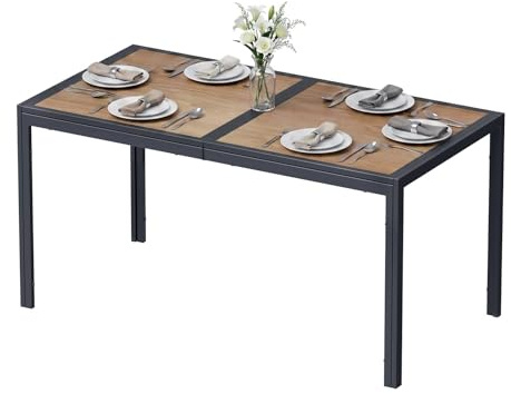 LIFERUN Gartentisch Groß, 150×80×72 cm DPC Balkontisch, Rechteckiger Terrassentisch mit Metallgestell, Rutschfester Esstisch Outdoor für 6 Personen, Anthrazit