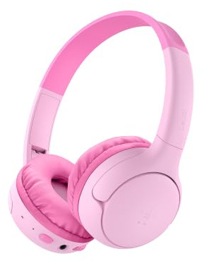 Belkin SoundForm Mini 2 Cuffie Bluetooth On-Ear per Bambini - Rosa | Cuffie Wireless Bambini, Vol. Max 85 dB, 55h Batteria, Microfono, Pieghevoli, Adesivi, Cavo AUX Incluso, Condivisione Audio