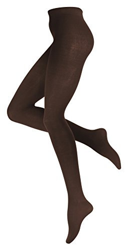 Yenita Warme Damen Baumwoll Strumpfhose, Strickstrumpfhose Uni Farben, braun, Gr. 44-46