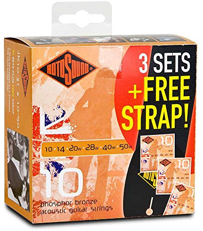Rotosound Cuerdas para guitarra acústica JUMBO KING 3 juego de Cuerdas + correa JK10-31-F
