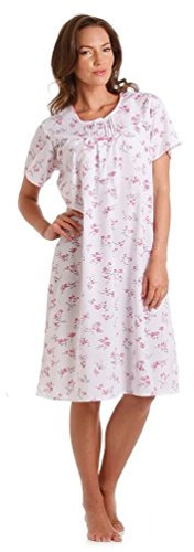 Chemise de nuit femme courte florale sans manche en polycoton par Lady Olga, tailles 10 à 32 - blanc - Medium