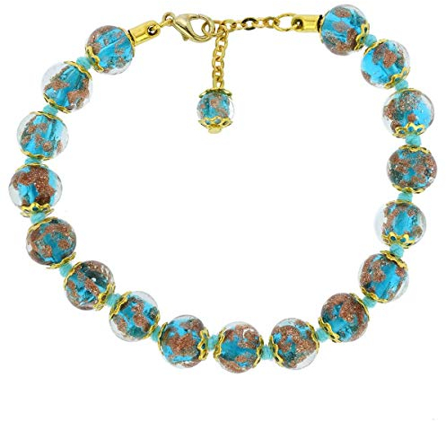 Pulsera de cristal de Murano de Venecia, color azul aguamarina, verde azulado, hecha a mano con cuentas italianas brillantes Sommerso, fabricada en Venecia, Italia, pulseras de cristal de Murano