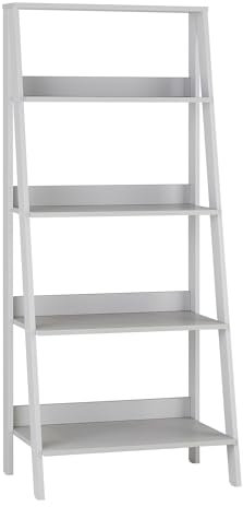 Eden Bridge Designs 55 Modern Wood Ladder Bookcase 4-Tier Open Shelf Bookshelf Storage Bookcase organiser Multimedia Tall Tower for Home Office Living Room - Grey