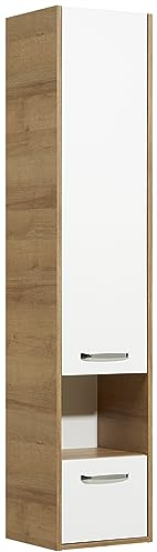 Pelipal Badezimmerschrank Quickset 362 in Riviera Eiche Quer Nachbildung, 35 cm breit | Hochschrank mit 1 Tür, 1 Schublade und 1 Nische