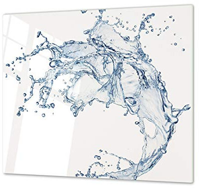 Cutting Board and Cooktop Cover - Impact & Shatter Resistant Glass; Measures: Single: 60 x 52 cm”; Double: 2 x 30 x 52 cm; D02 Water Series: Water 17