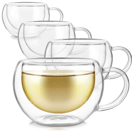 TEABLOOM Moderne klassische Isolierbecher - 6oz / 200ml - Set mit 4 doppelwandigen Glasbecher für Tee oder Kaffee
